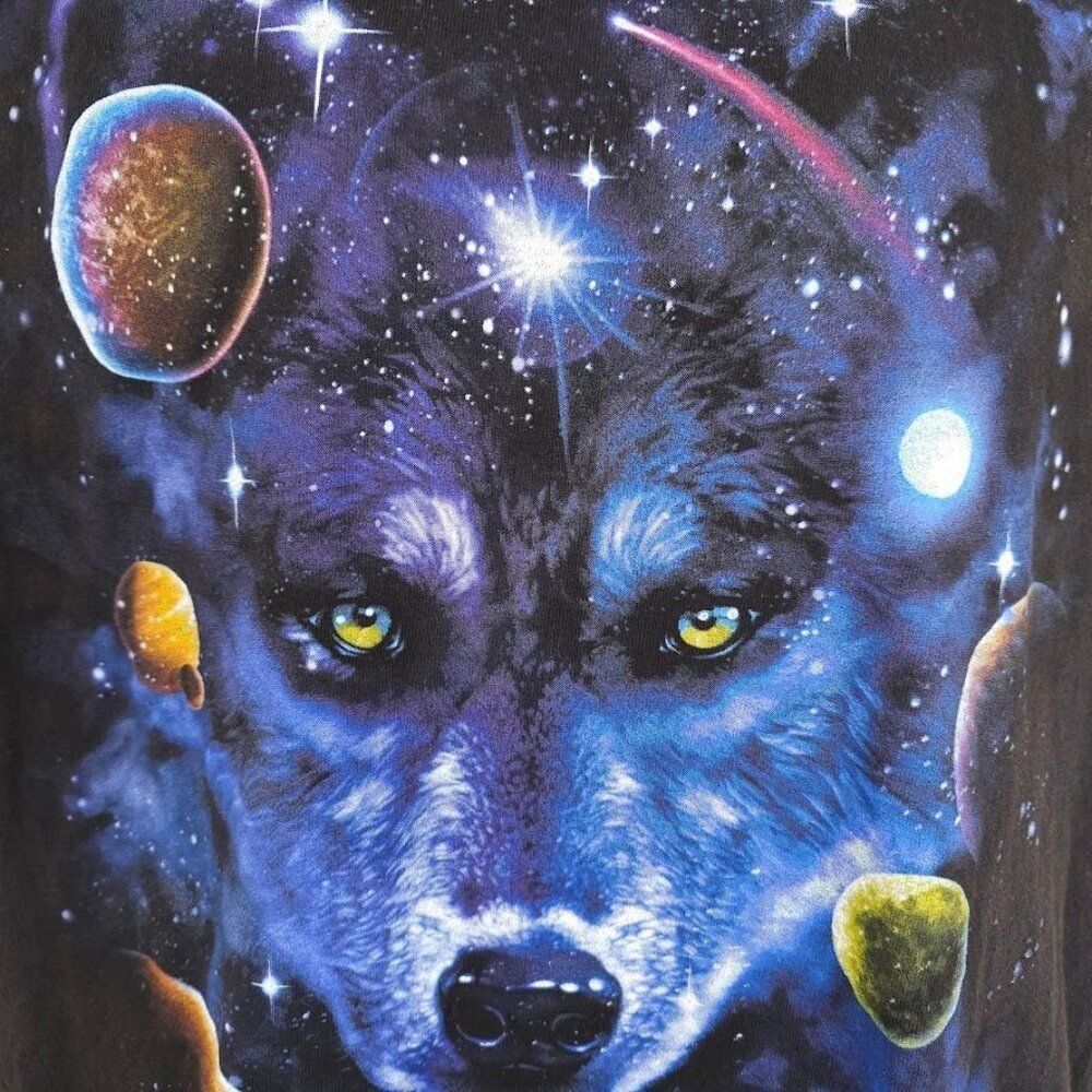 Space Wolf T Shirt Mens Size Large Black Outer Space Universe Planets Nature Tee - Picture 3 of 6
